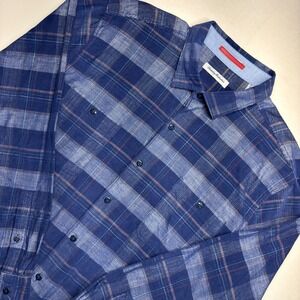 Tommy Bahama Mens XL Blue Plaid Corduroy Long Sleeve Button Down Shirt Cotton